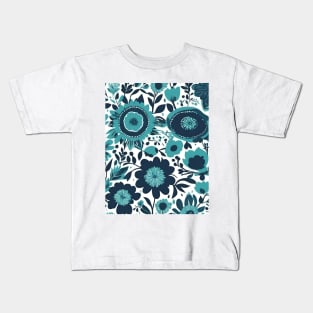 Boho Chic Scandinavian  Botanical  Turquoise Teal Floral Kids T-Shirt